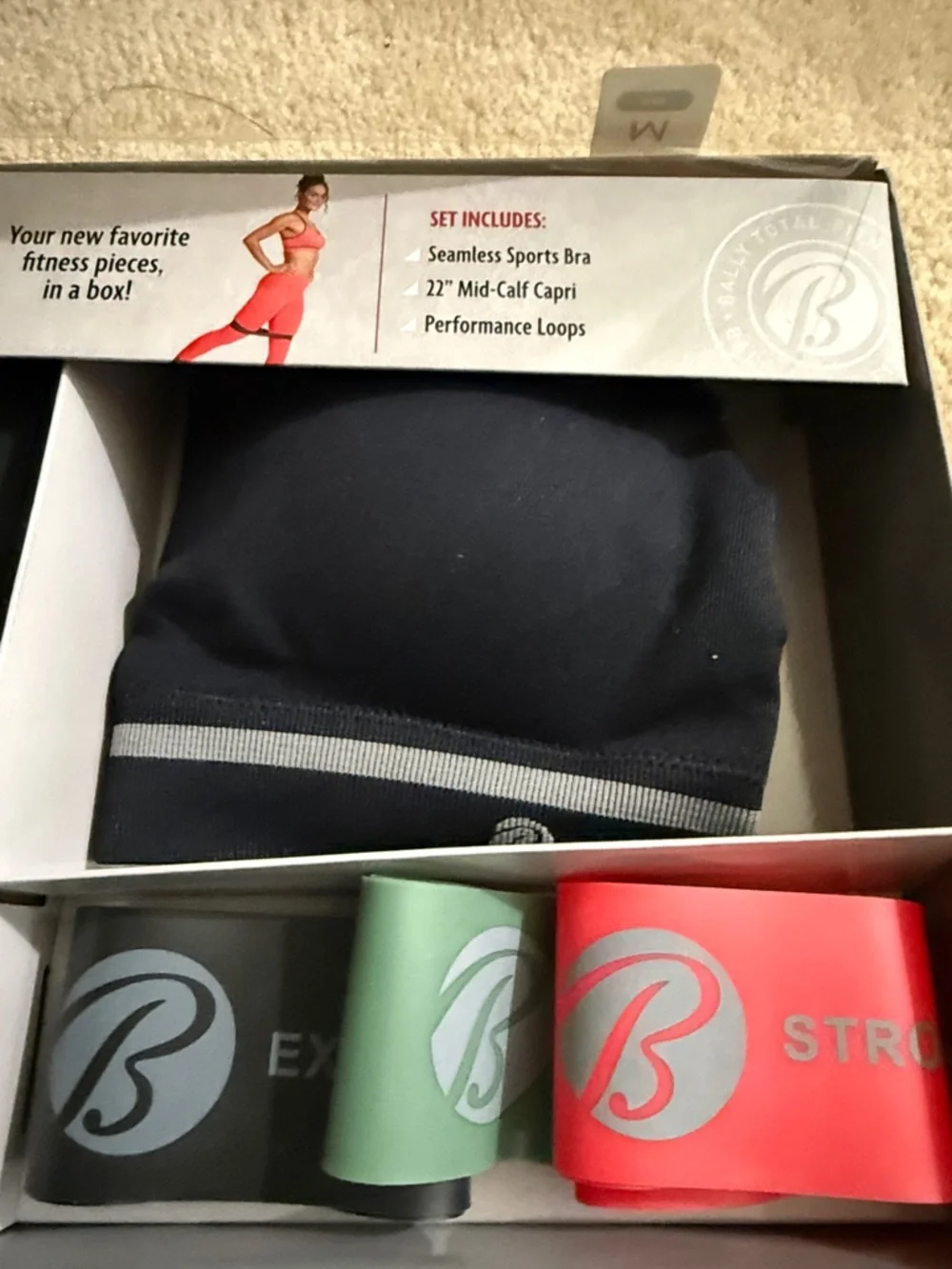 New in Box Bally Total Fitness fitness in a box 3 items set size medium black